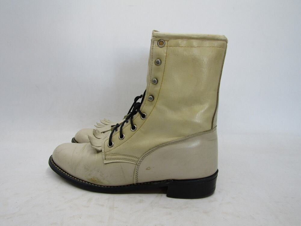Texas Brand Womens Size 8 M Cream Leather Cowboy Western Boots